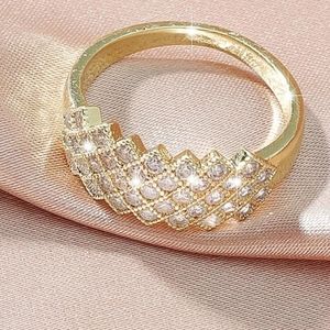 Gold CZ Statement Ring Size 7 Zig Zag Chevron Rhinestone Stack Style
